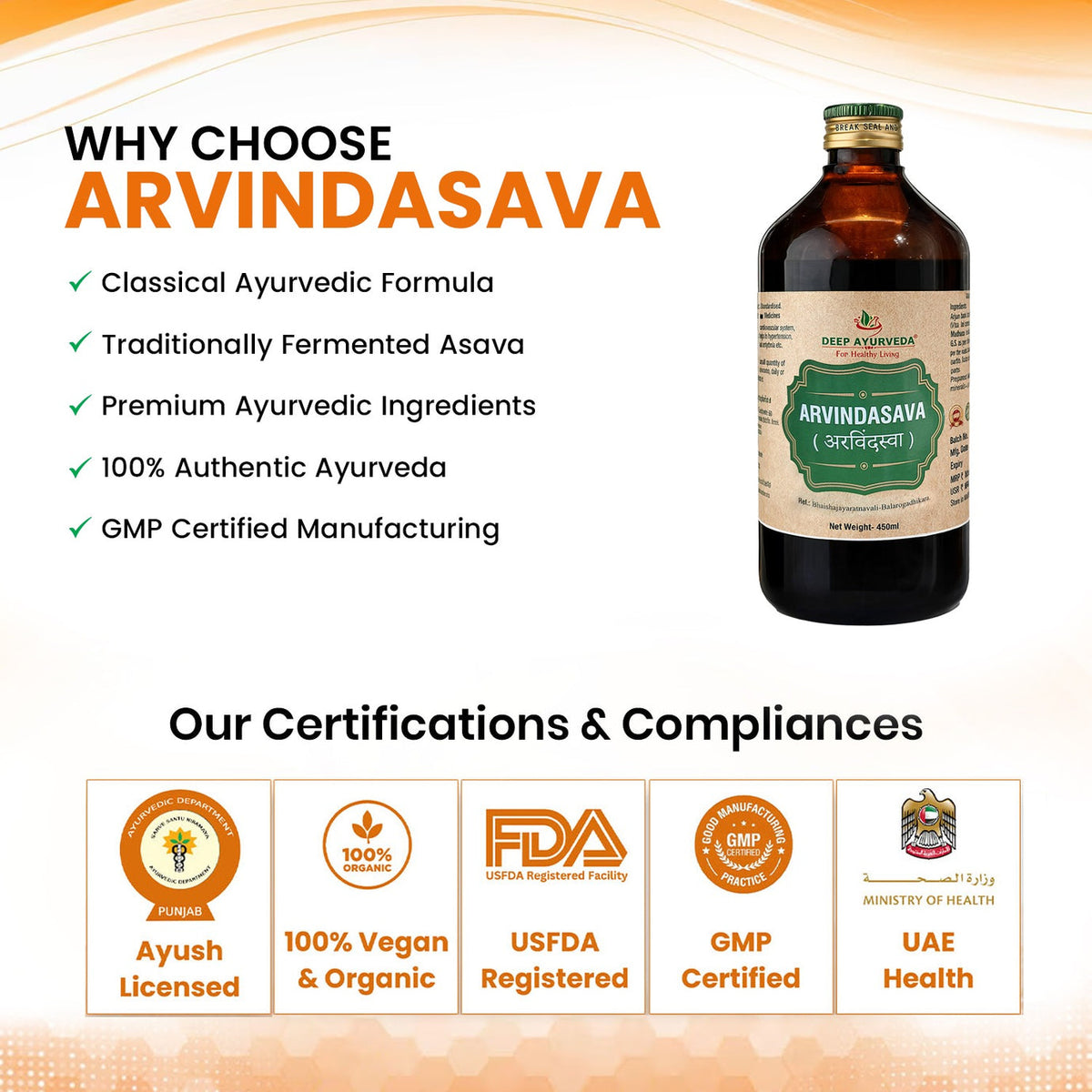 Arvindasava Classical Ayurvedic Liquid Tonic by Deep Ayurveda | 450 ml