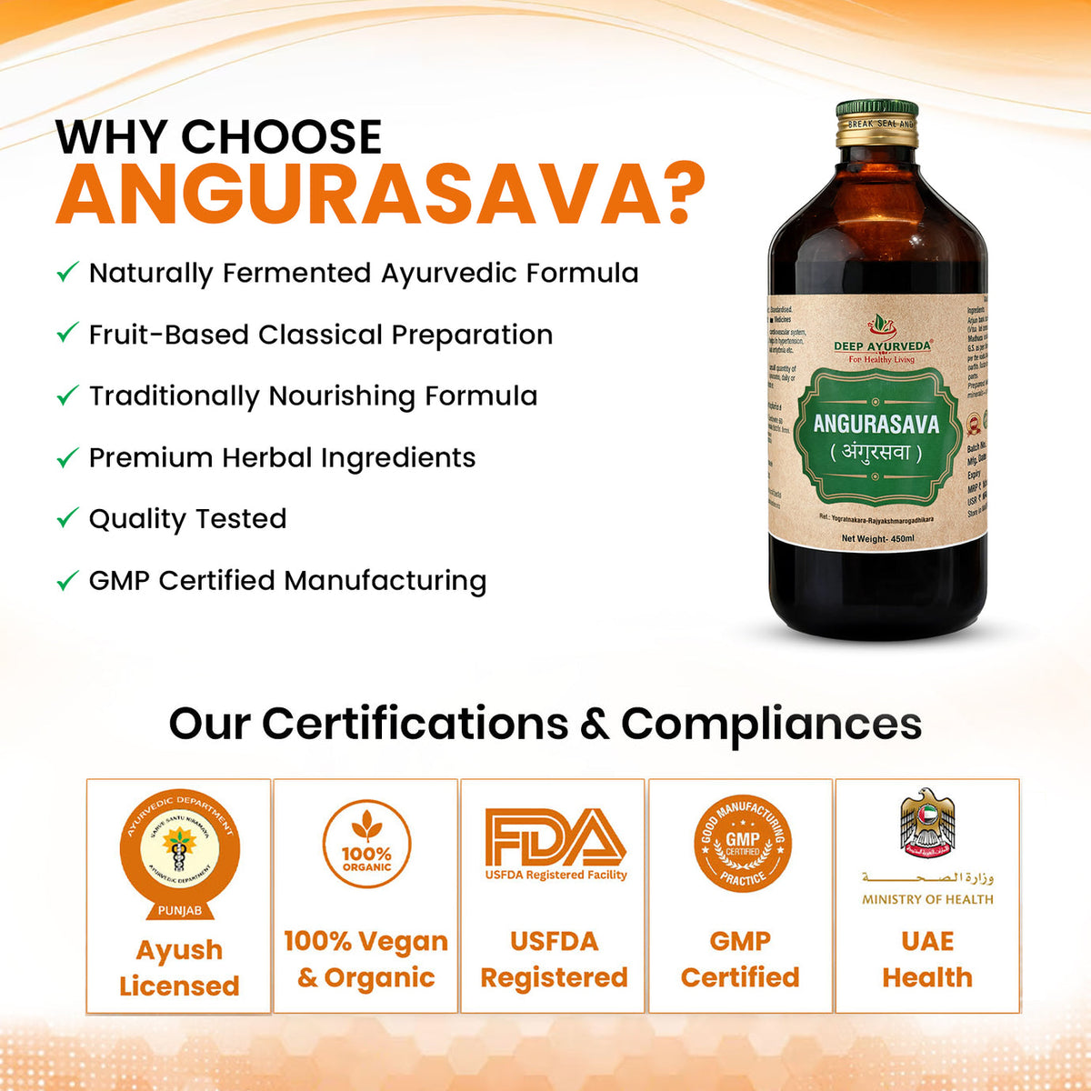 Angoorasava Classical Ayurvedic Liquid Tonic by Deep Ayurveda | 450 ml