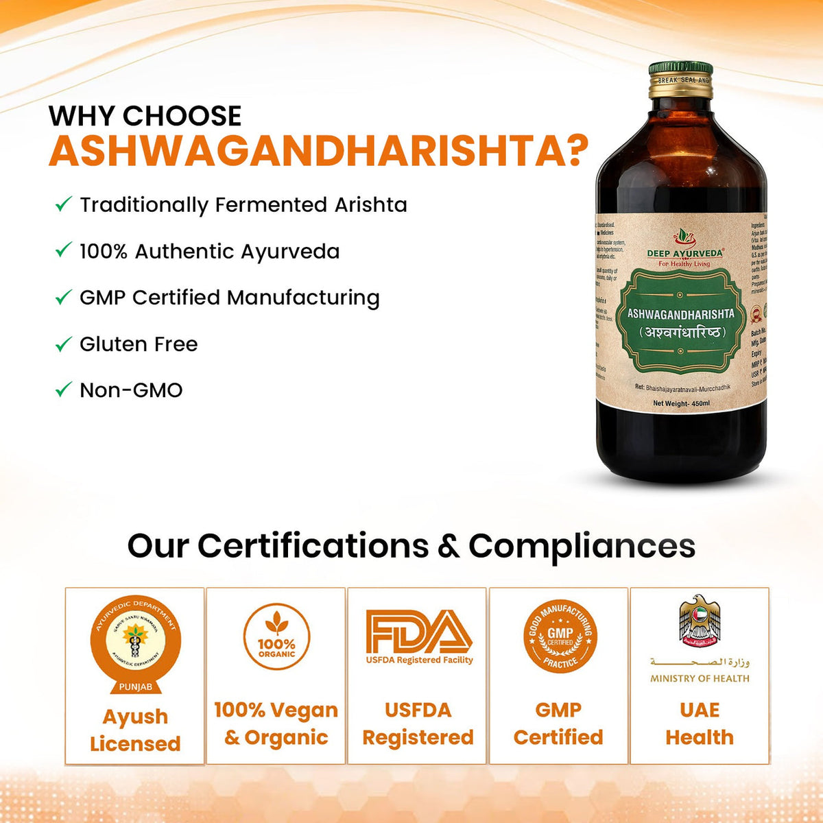 Ashwagandharishtam Classical Ayurvedic Liquid Tonic by Deep Ayurveda | 450 ml