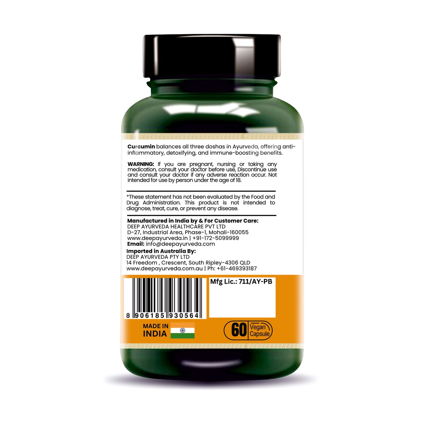 Curcumin Vegan Capsule with 5% piperine to Enhance Absorption - 500mg