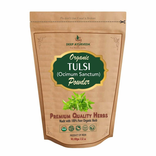 Organic Tulsi Powder (Ocimum Sanctum) | 100 gm - Deep Ayurveda