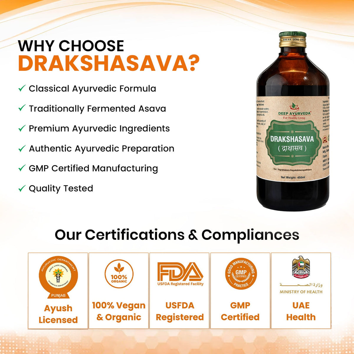 Drakshasava Classical Ayurvedic Liquid Tonic by Deep Ayurveda | 450 ml