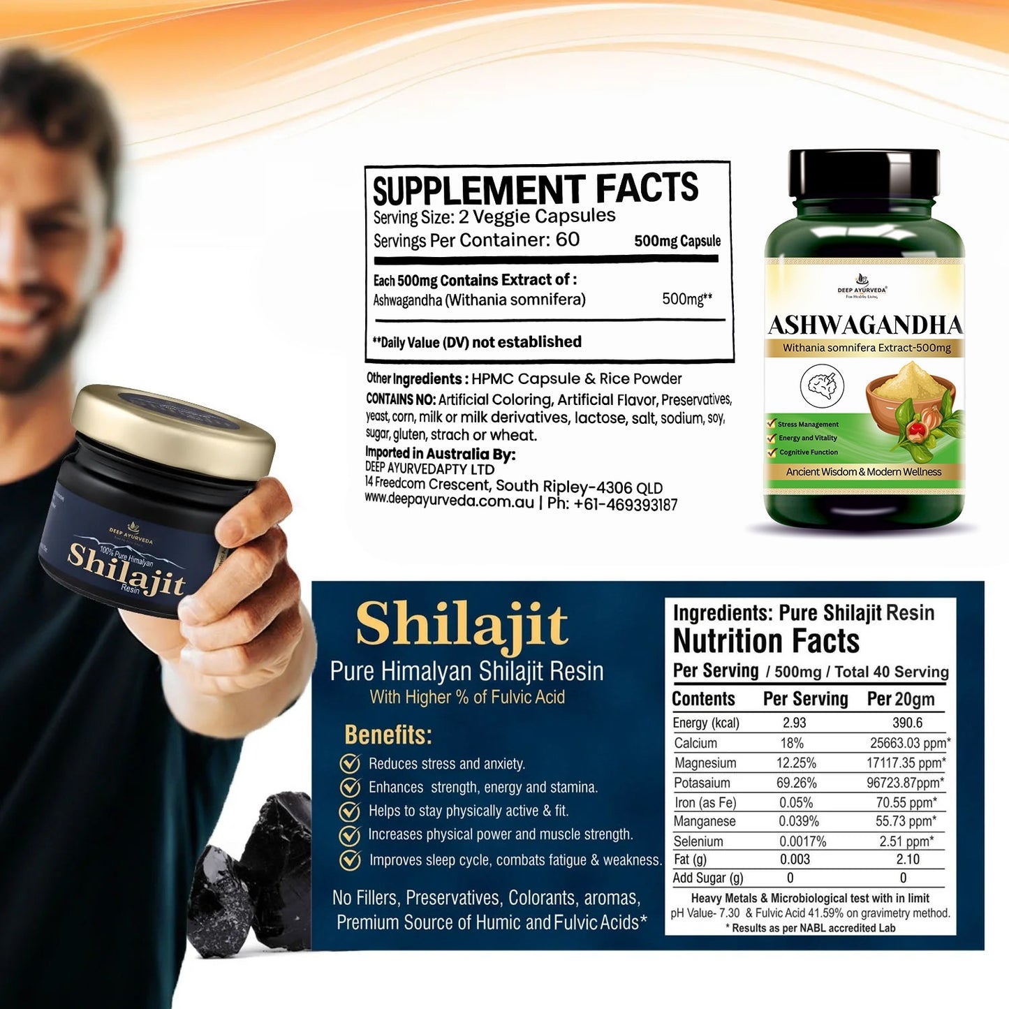 Pure Himalayan Shilajit Resin & Ashwagandha Capsules – Natural Energy & Stress Support