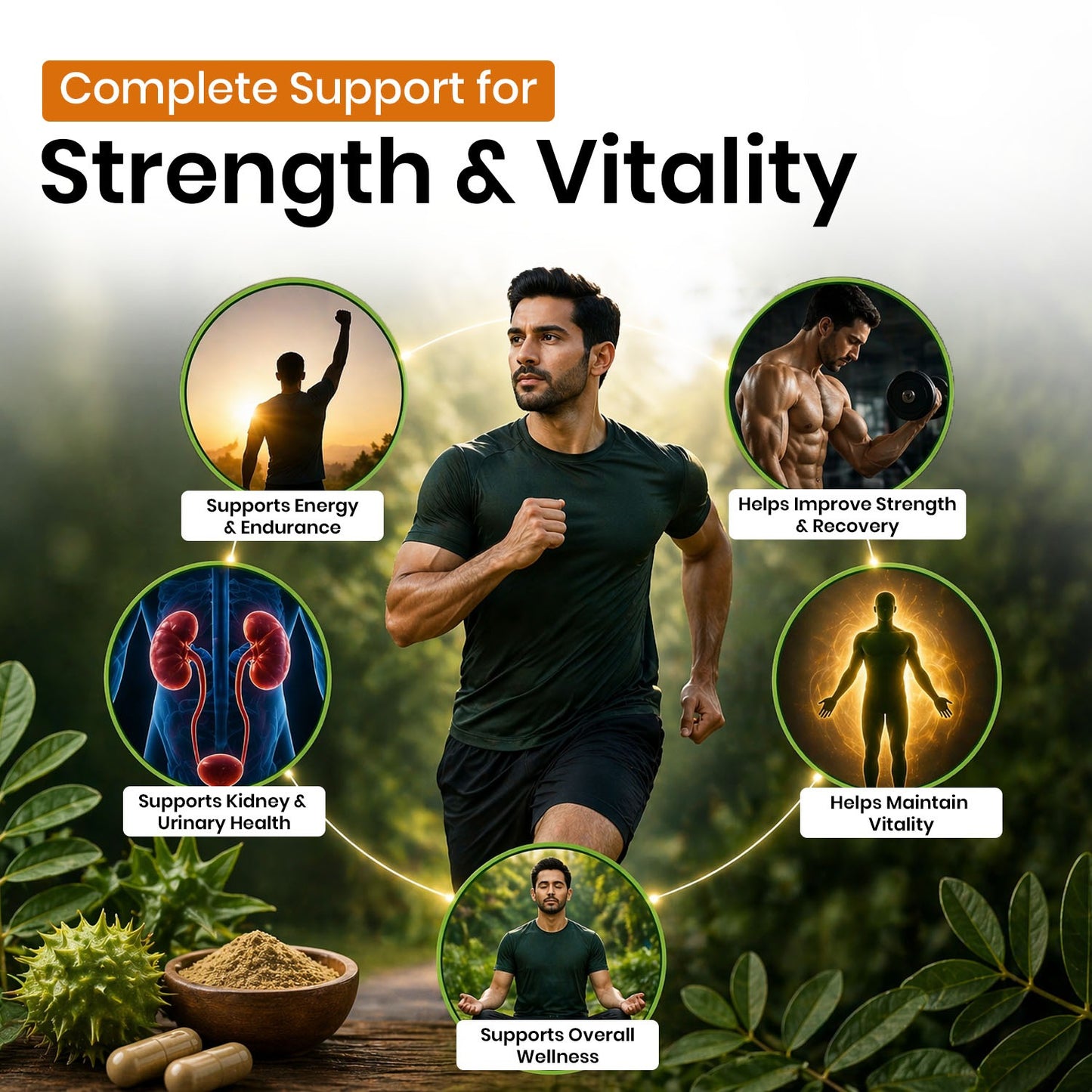 Gokshura Vegan Capsules | Tribulus Terrestris Extract-95% Extra Strength, Total Saponins,500mg-60 Cap