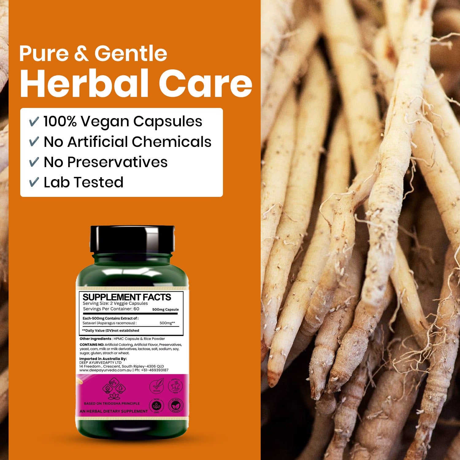 Organic Shatavari Vegan Capsules - Deep Ayurveda Organic Shatavari Vegan Capsules - Deep Ayurveda