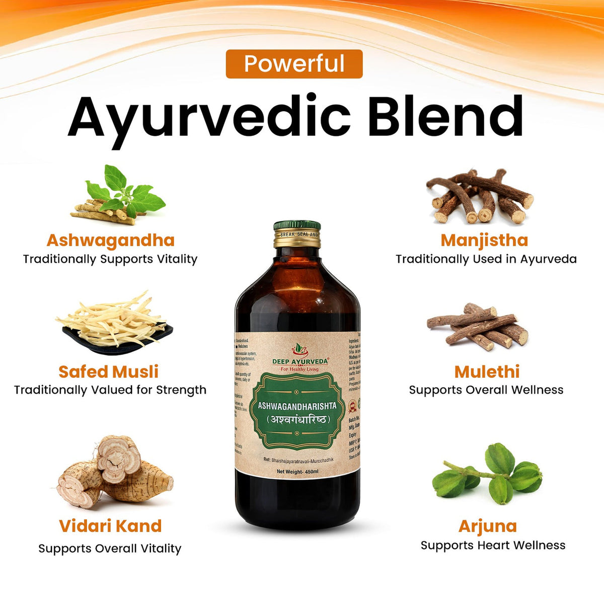 Ashwagandharishtam  Classical Ayurvedic Liquid Tonic by Deep Ayurveda | 450 ml