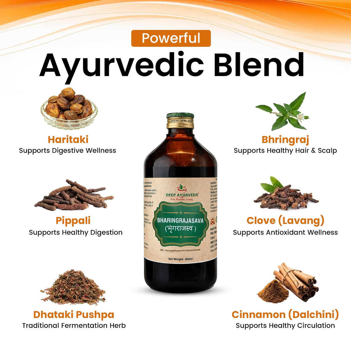 Bhringrajasava | Classical Ayurvedic Liquid Tonic by Deep Ayurveda | 450 ml