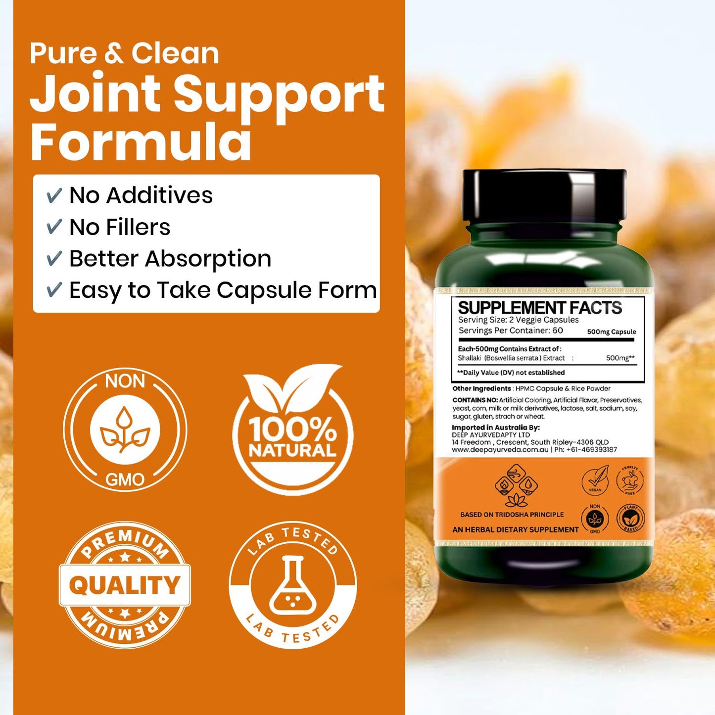 Shallaki ( Boswellia serrata ) Extract Vegan Capsule | Bone Health, Joint pain, Stiffness, and Inflammation