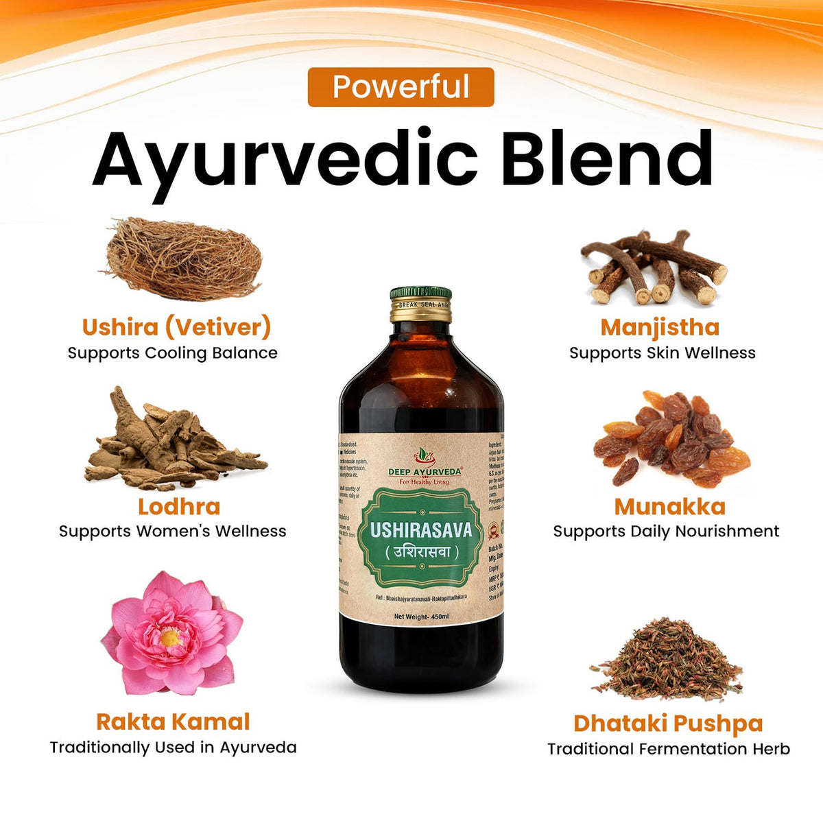Ushirasava | Classical Ayurvedic Liquid Tonic by Deep Ayurveda | 450 ml