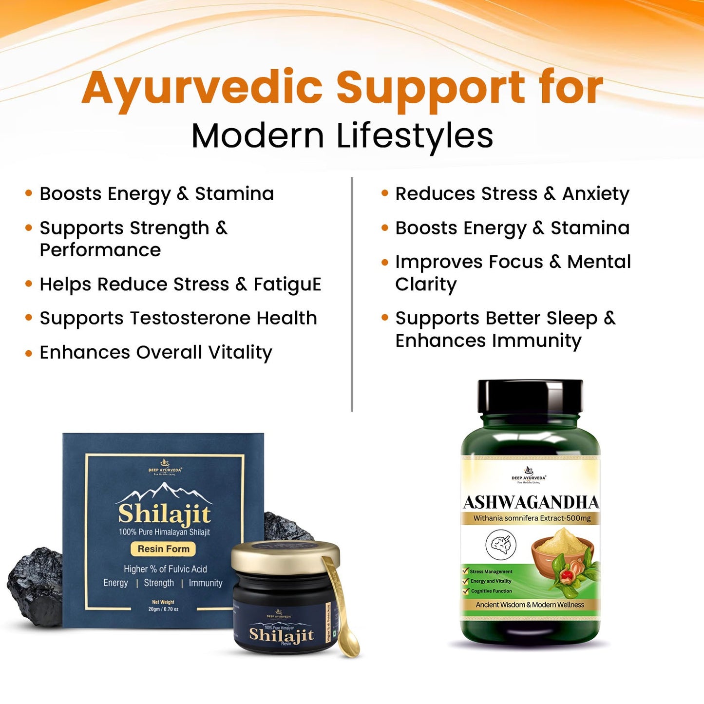 Pure Himalayan Shilajit Resin & Ashwagandha Capsules – Natural Energy & Stress Support