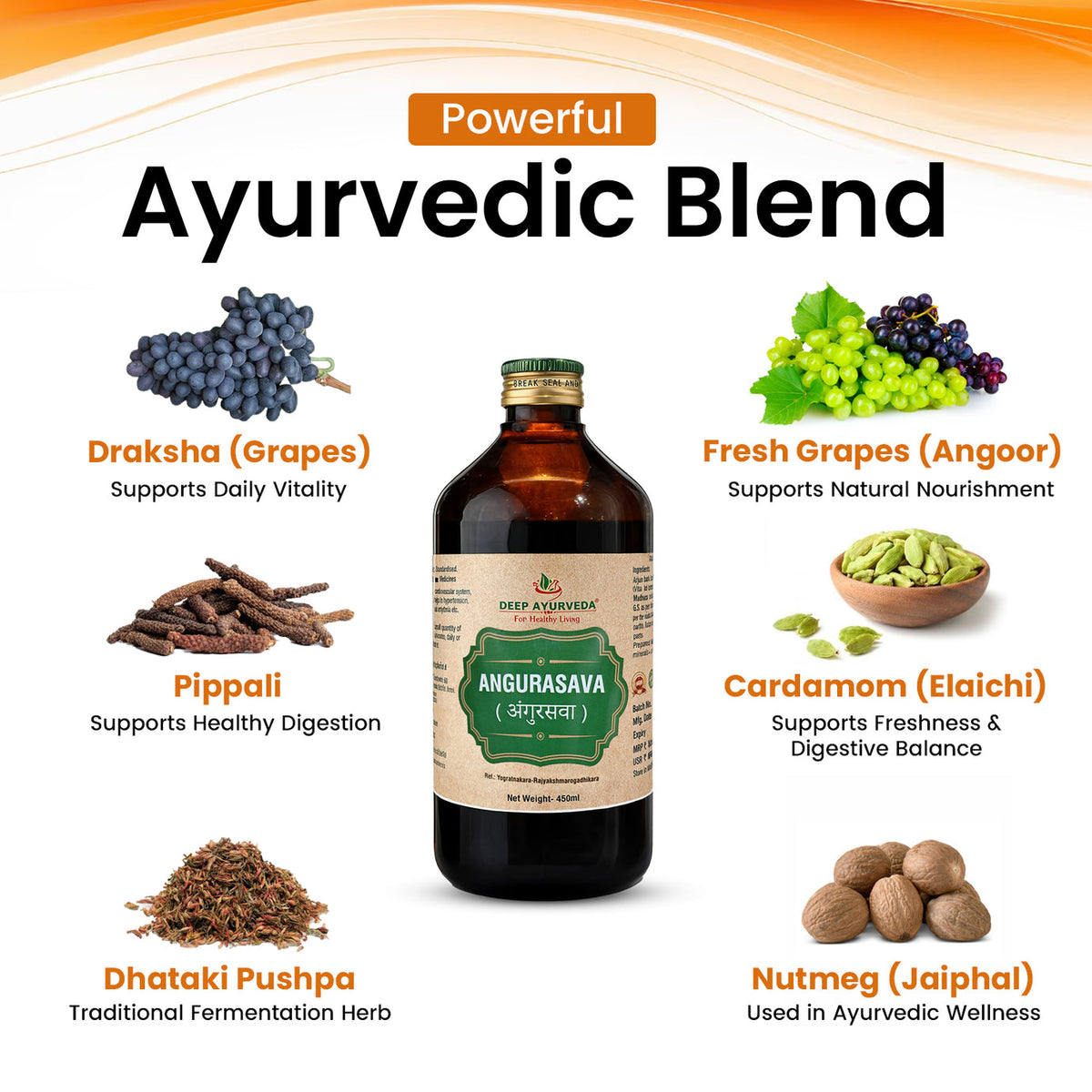 Angoorasava Classical Ayurvedic Liquid Tonic by Deep Ayurveda | 450 ml