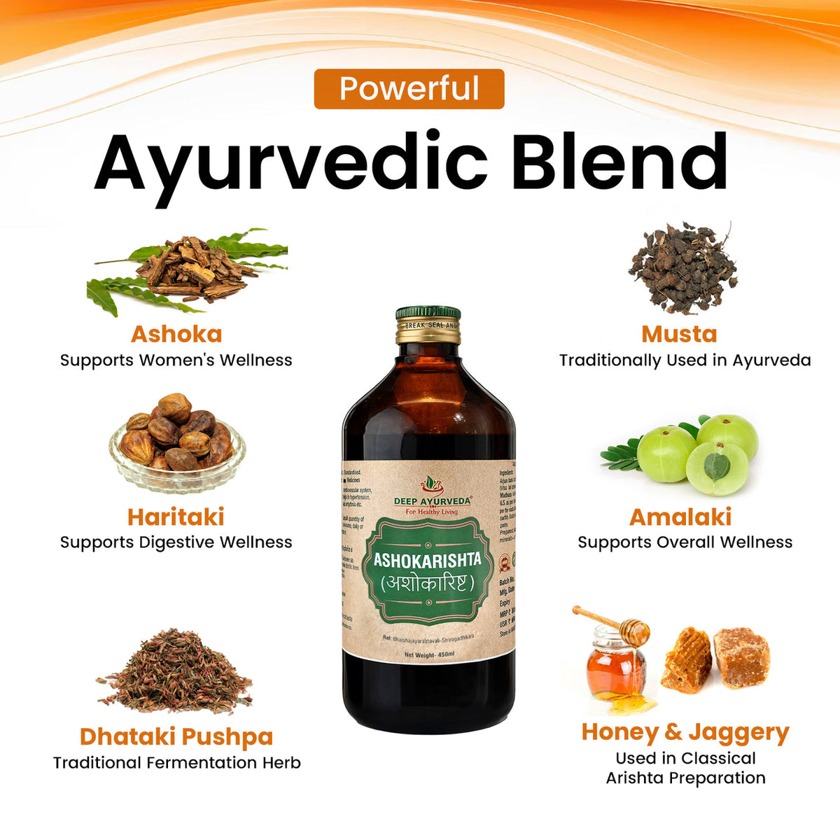 Ashokarishta | Classical Ayurvedic Liquid Tonic by Deep Ayurveda | 450 ml