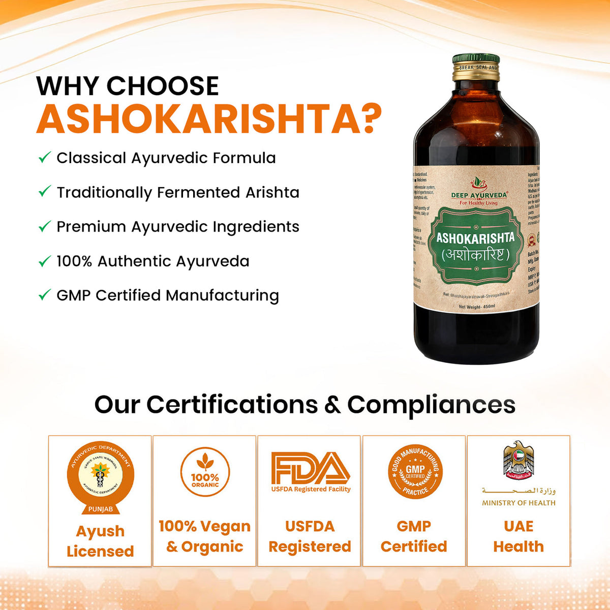 Ashokarishta | Classical Ayurvedic Liquid Tonic by Deep Ayurveda | 450 ml