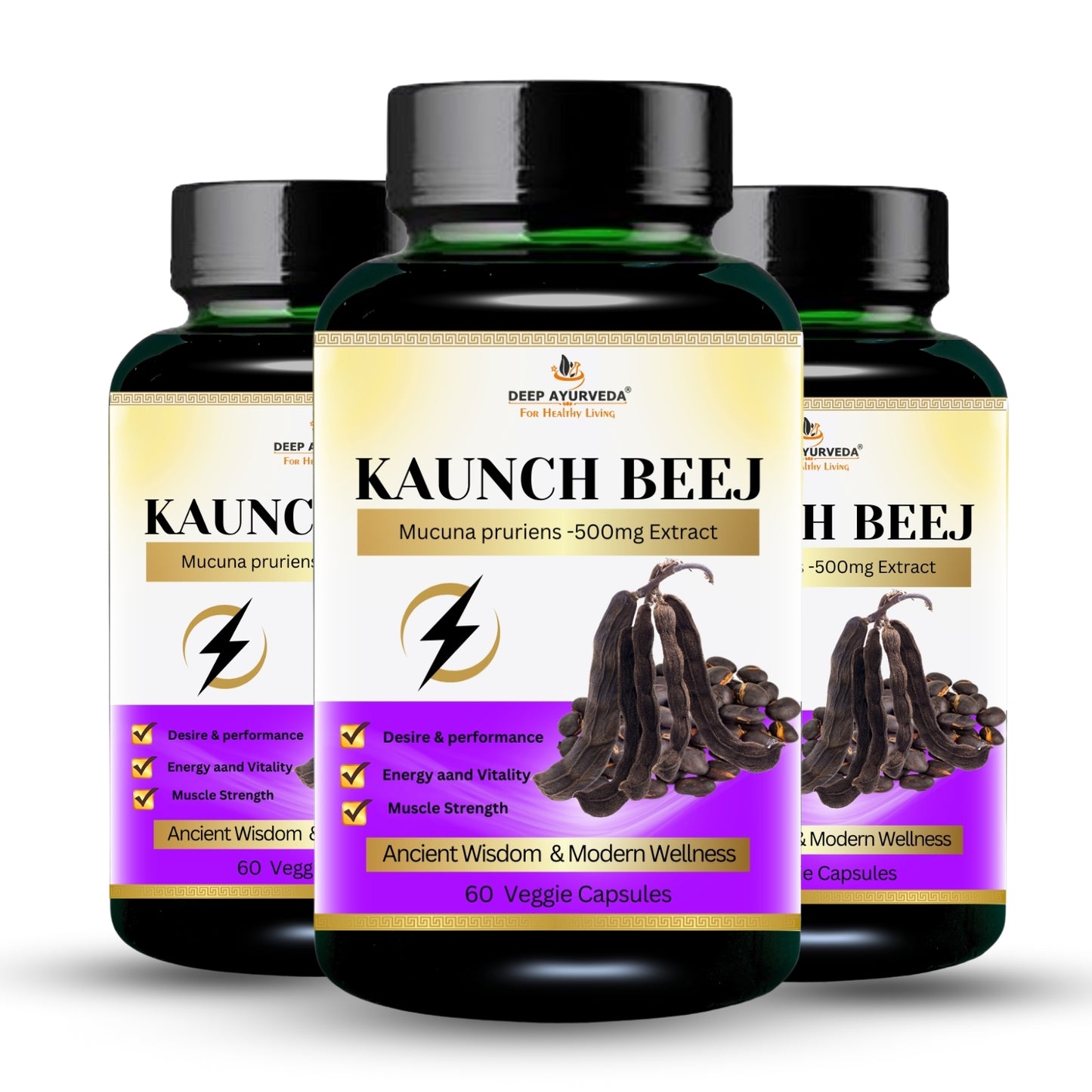 Kaunch Beej  10:1 Extract 60 Vegan Cap 30 Day Supply, 20% L-Dopa, 500 mg Concentrated & Standardized 10X Extract