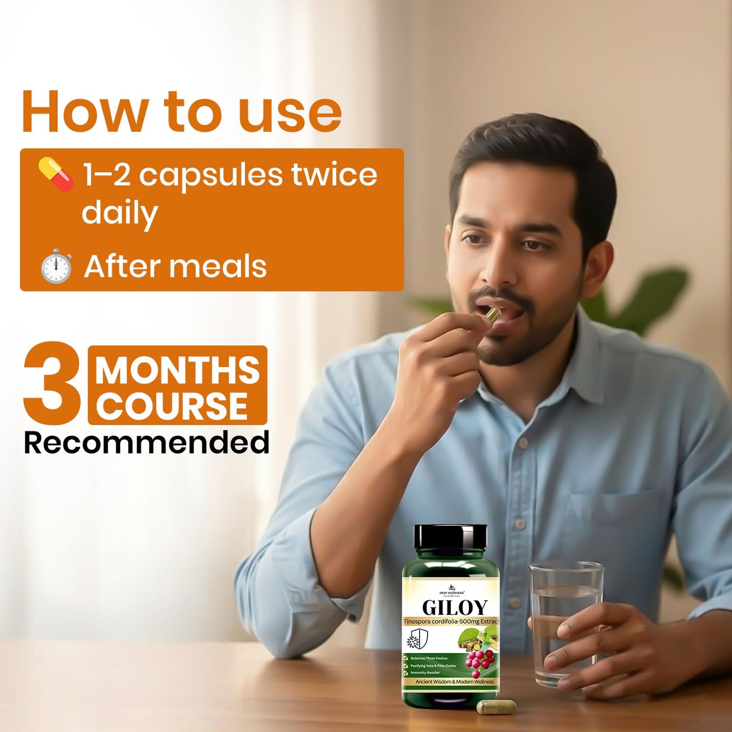 Giloy (Tinospora cordifolia) Vegan Capsule 500mg 10:1 Extract Based | Enhance immunity, Aid digestion & Antioxidant