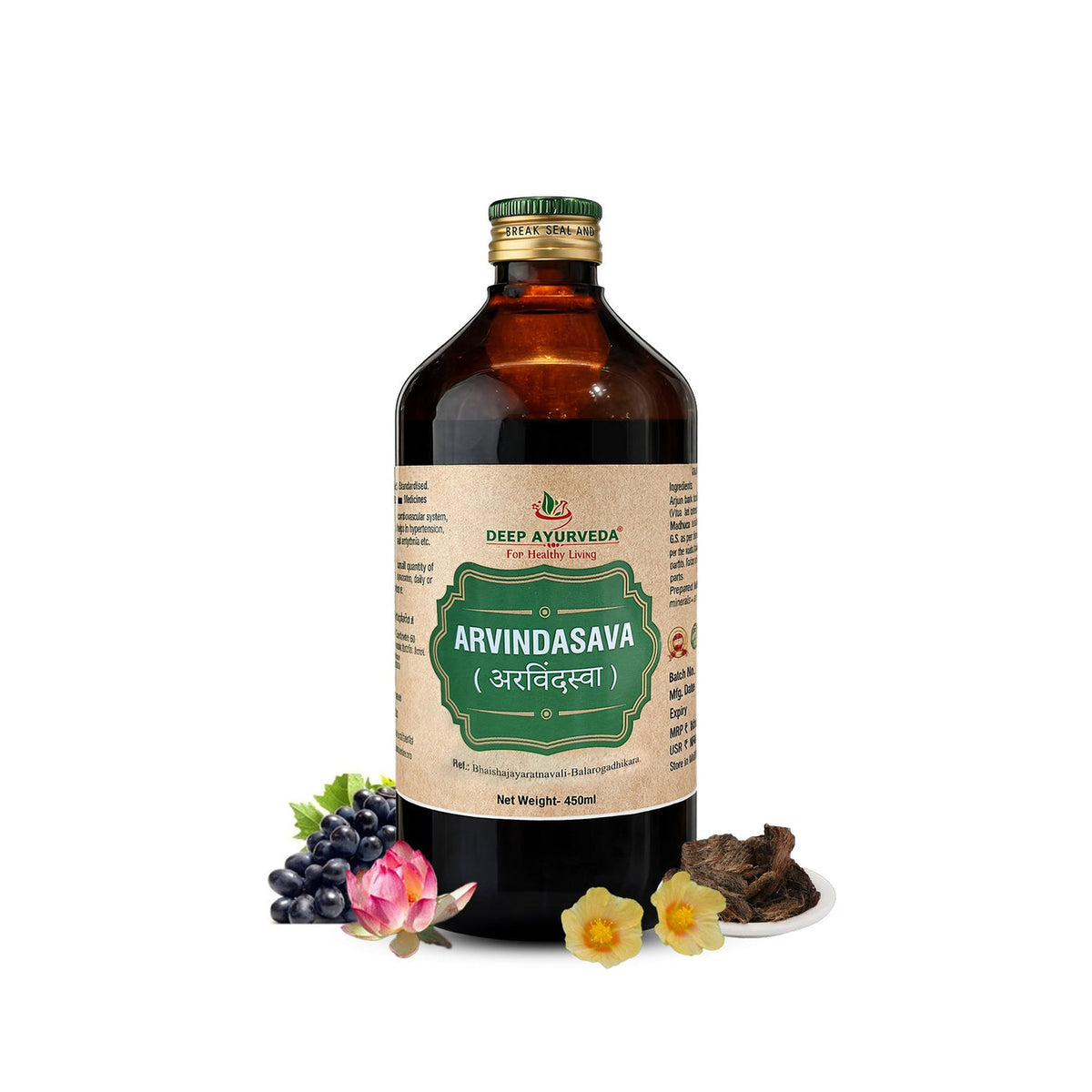 Arvindasava Classical Ayurvedic Liquid Tonic by Deep Ayurveda | 450 ml