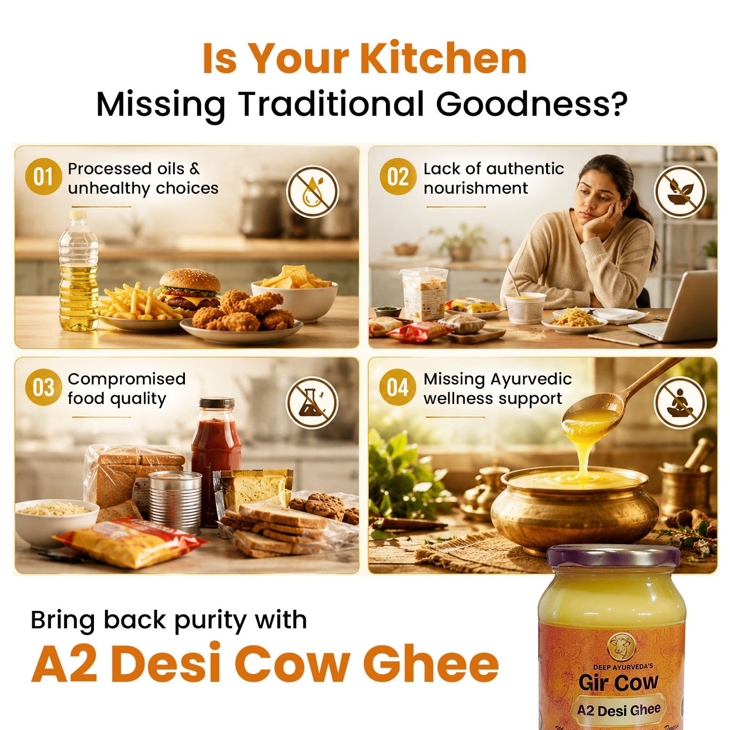 Gir Cow A2 Pure Desi Ghee – 100% Natural & Grass-Fed