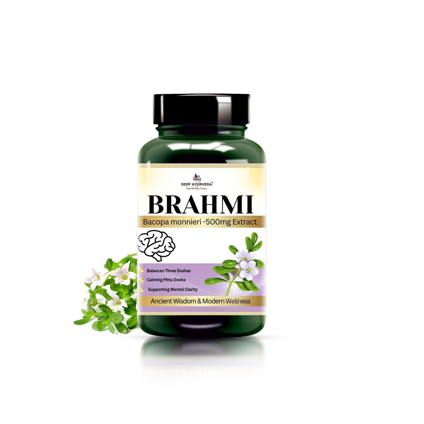 Brahmi (Bacopa monnieri) Vegan Capsule Made with 10:1 Extract | Reduce Anxiety, Stress, &  Mental Clarity