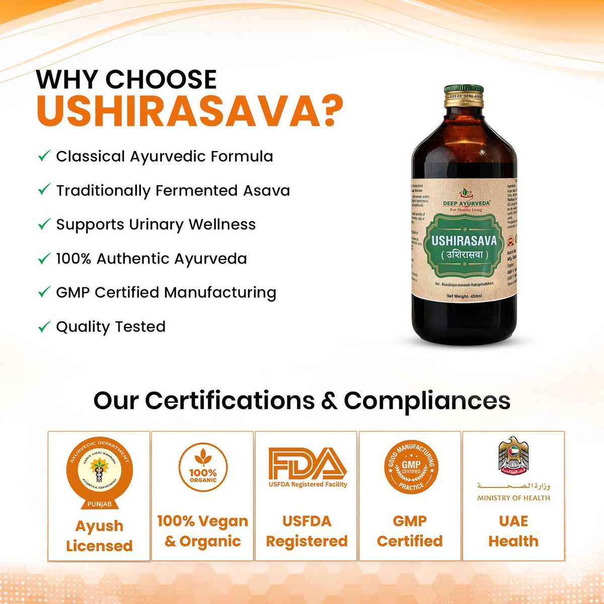 Ushirasava | Classical Ayurvedic Liquid Tonic by Deep Ayurveda | 450 ml