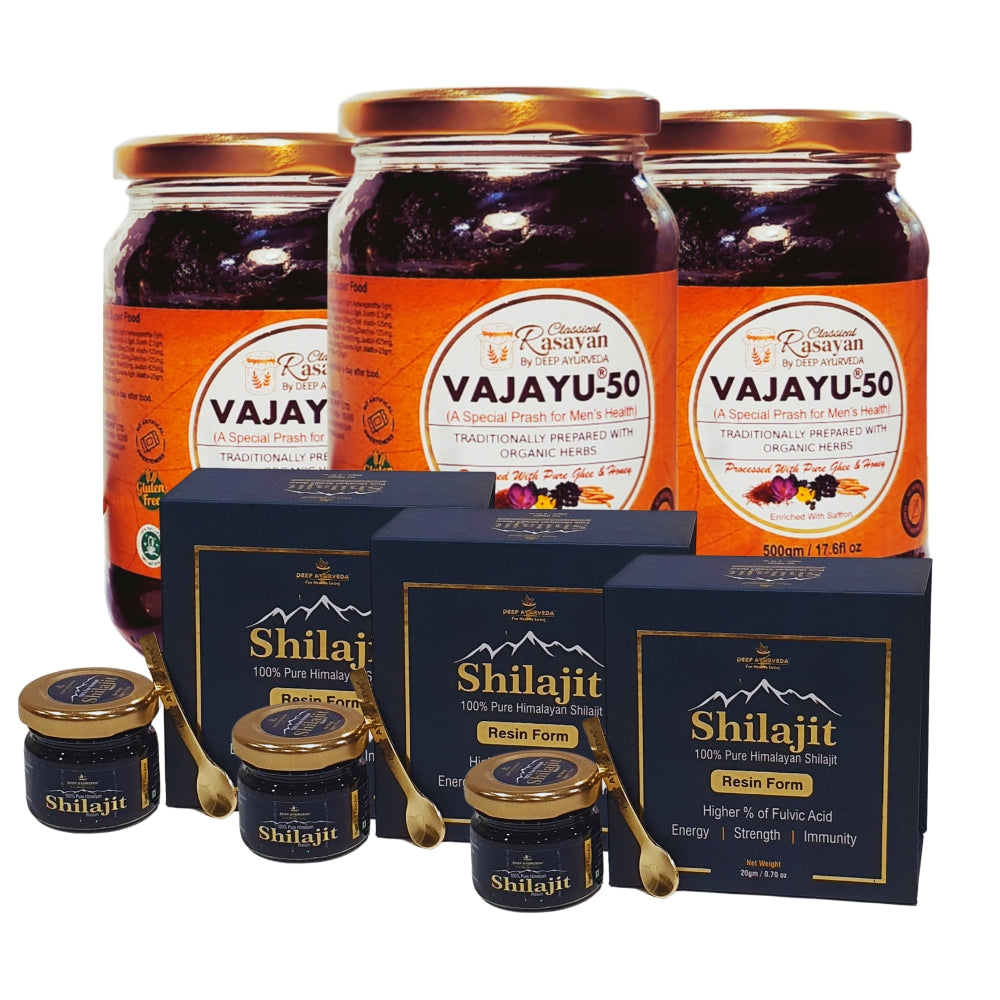 Vajayu ® Ayurvedic Superfood + Shilajit Resin Combo Pack for Men | Boost Testosterone Improve Strength & Vitality