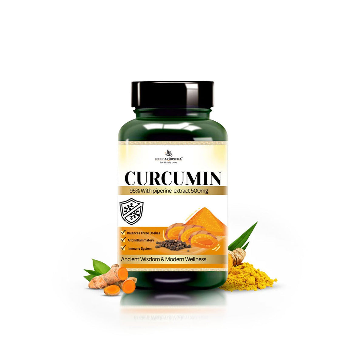 Curcumin Vegan Capsule with 5% piperine to Enhance Absorption - 500mg
