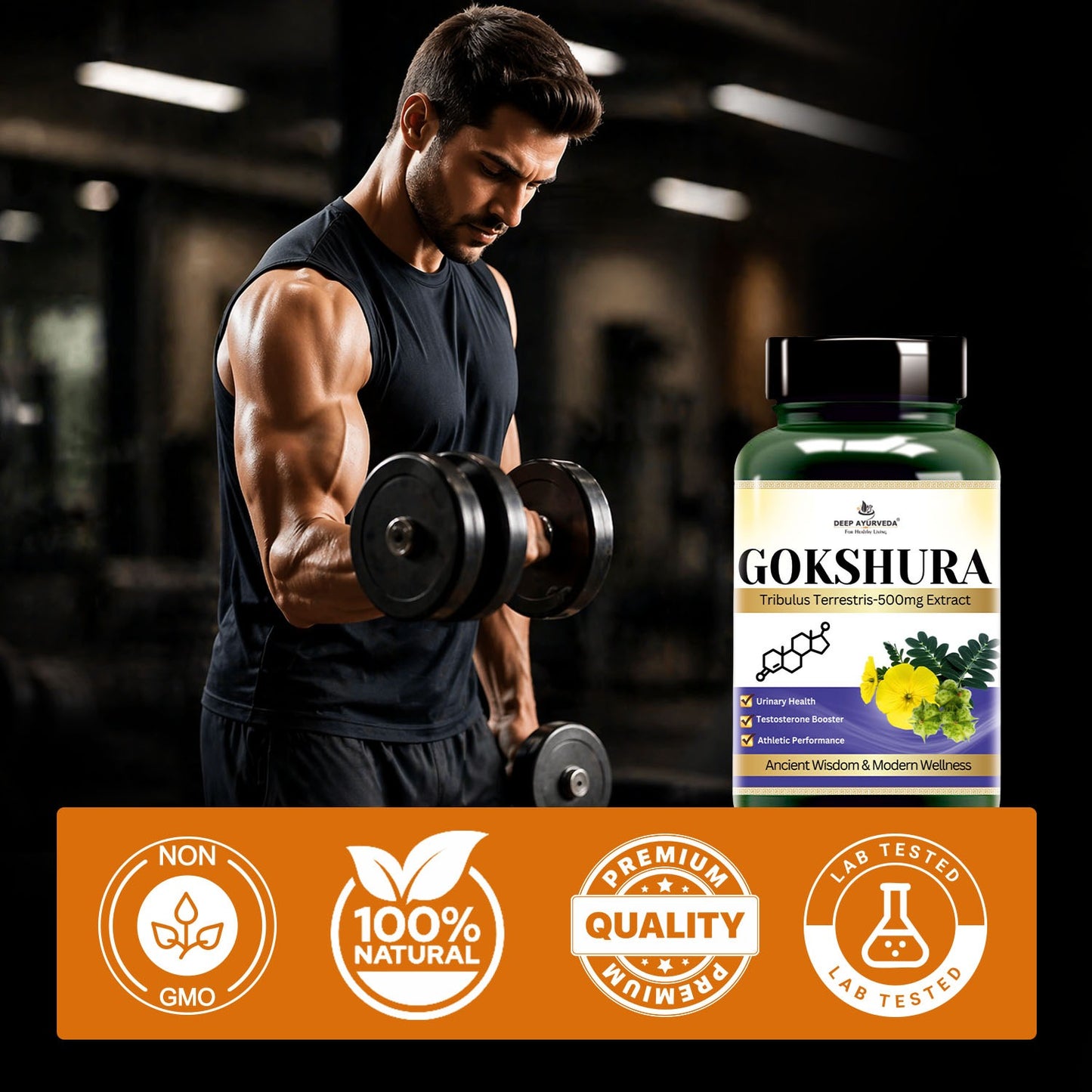 Gokshura Vegan Capsules | Tribulus Terrestris Extract-95% Extra Strength, Total Saponins,500mg-60 Cap