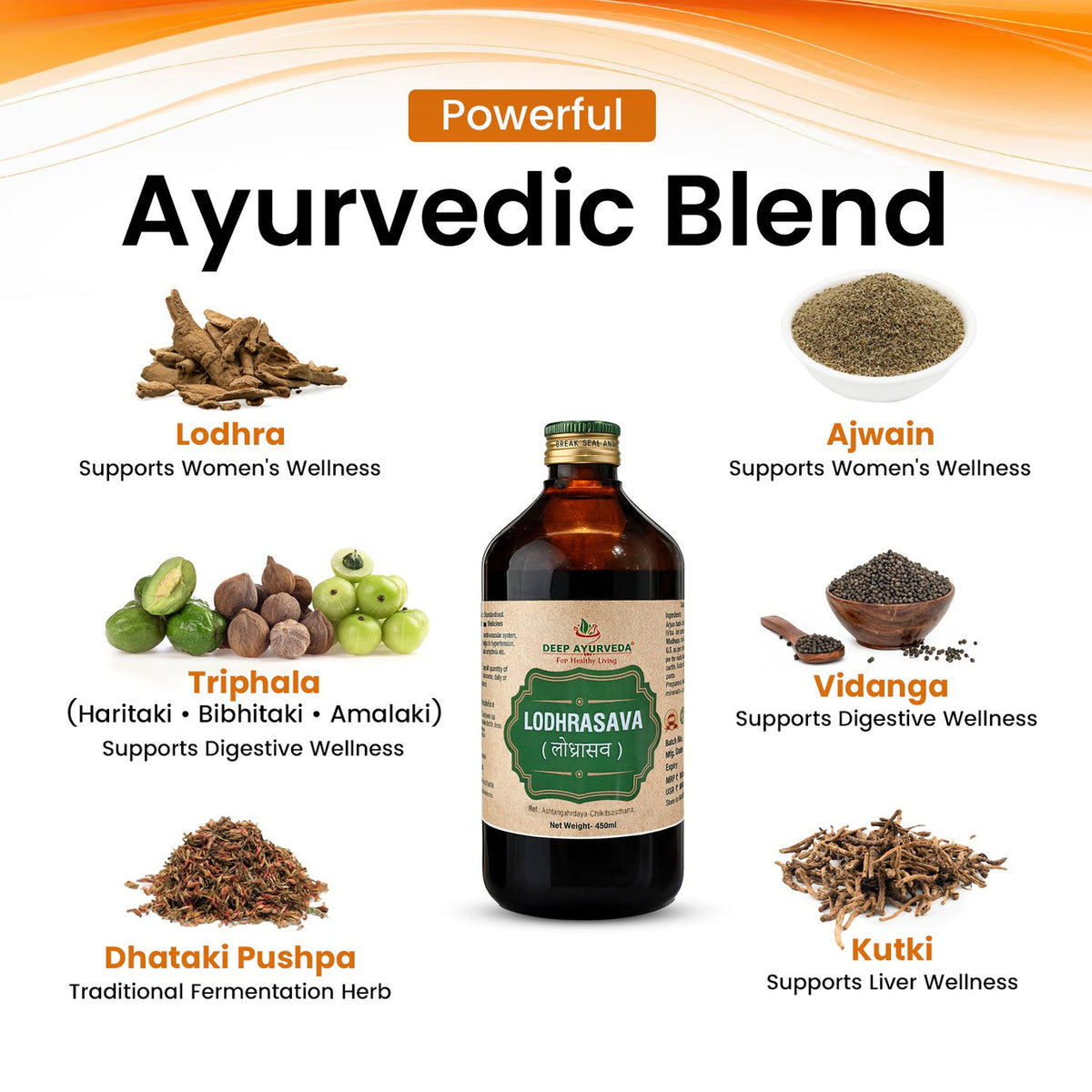 Lodhrasava | Classical Ayurvedic Liquid Tonic by Deep Ayurveda | 450 ml