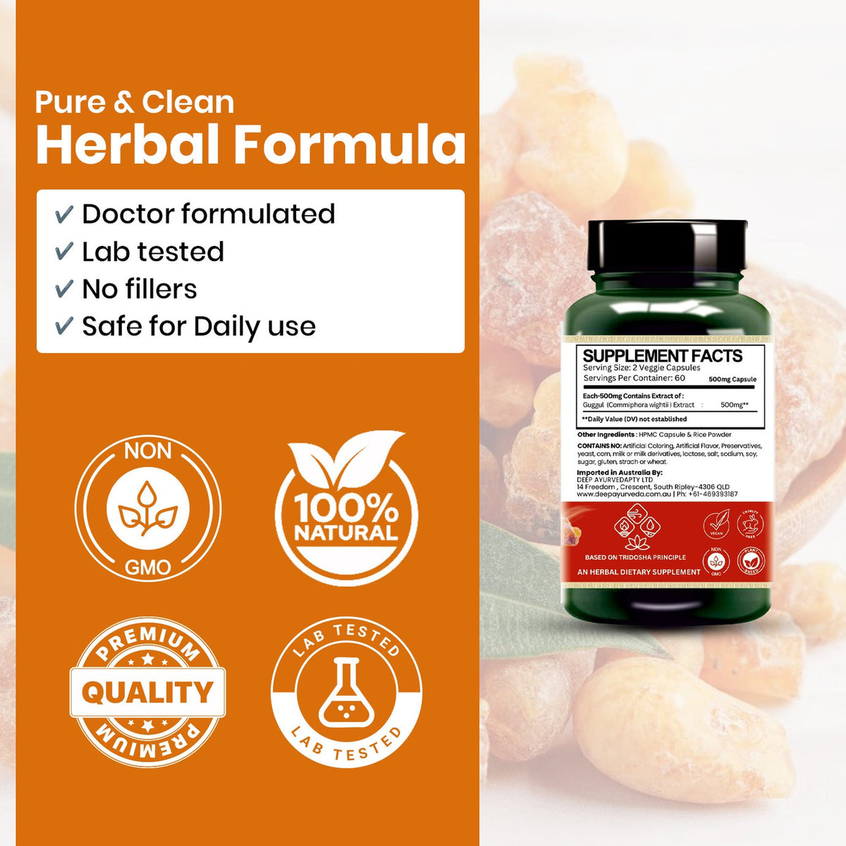 Guggal (Commiphora wightii) Vegan Capsule | 10:1 Extract for Joint Health, Cholesterol Management