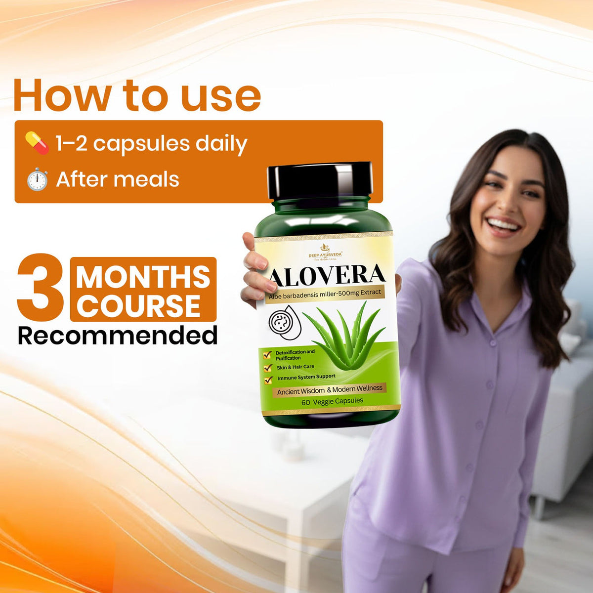Aloe Vera Vegan Capsule | 10:1 Extract Helps in Skin Care, Digestive Support & Tridosha Balance