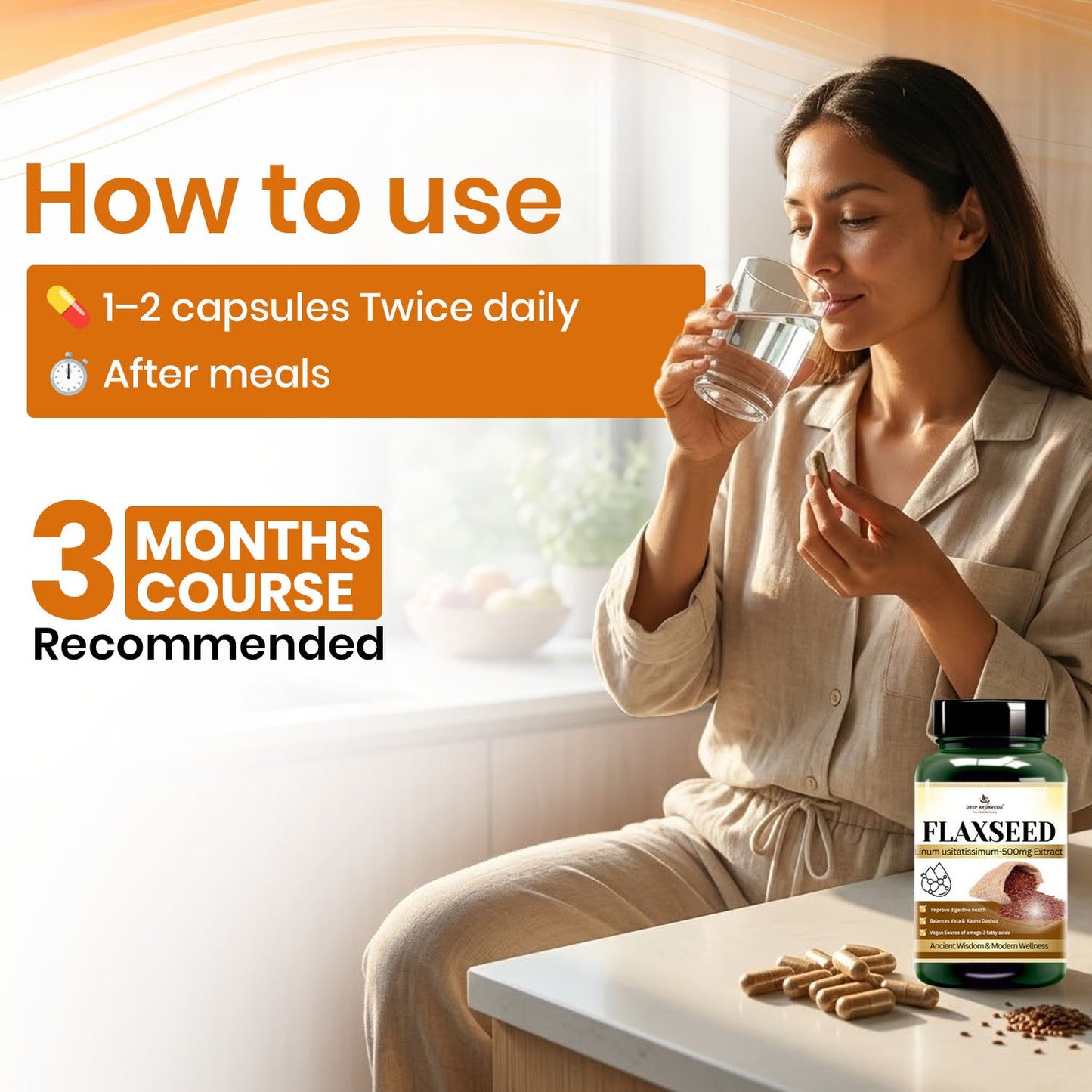 Flaxseed Vegan Capsule | 10:1 Extract Rich in omega-3 Fatty Acids, Fiber & lignans