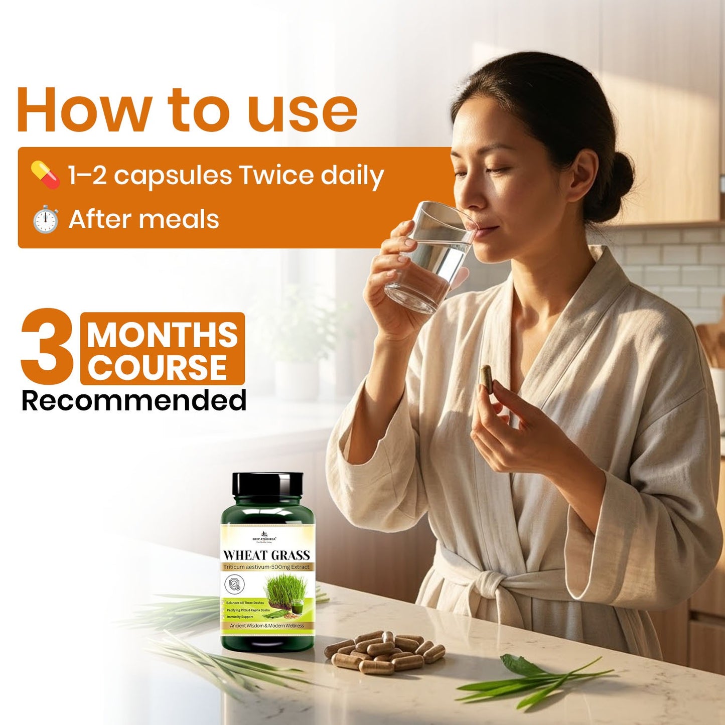 Wheatgrass Vegan Capsule 10:1 extract | Rich in Vitamins, Minerals, and Antioxidants | Immune Function & Enhance Energy Levels