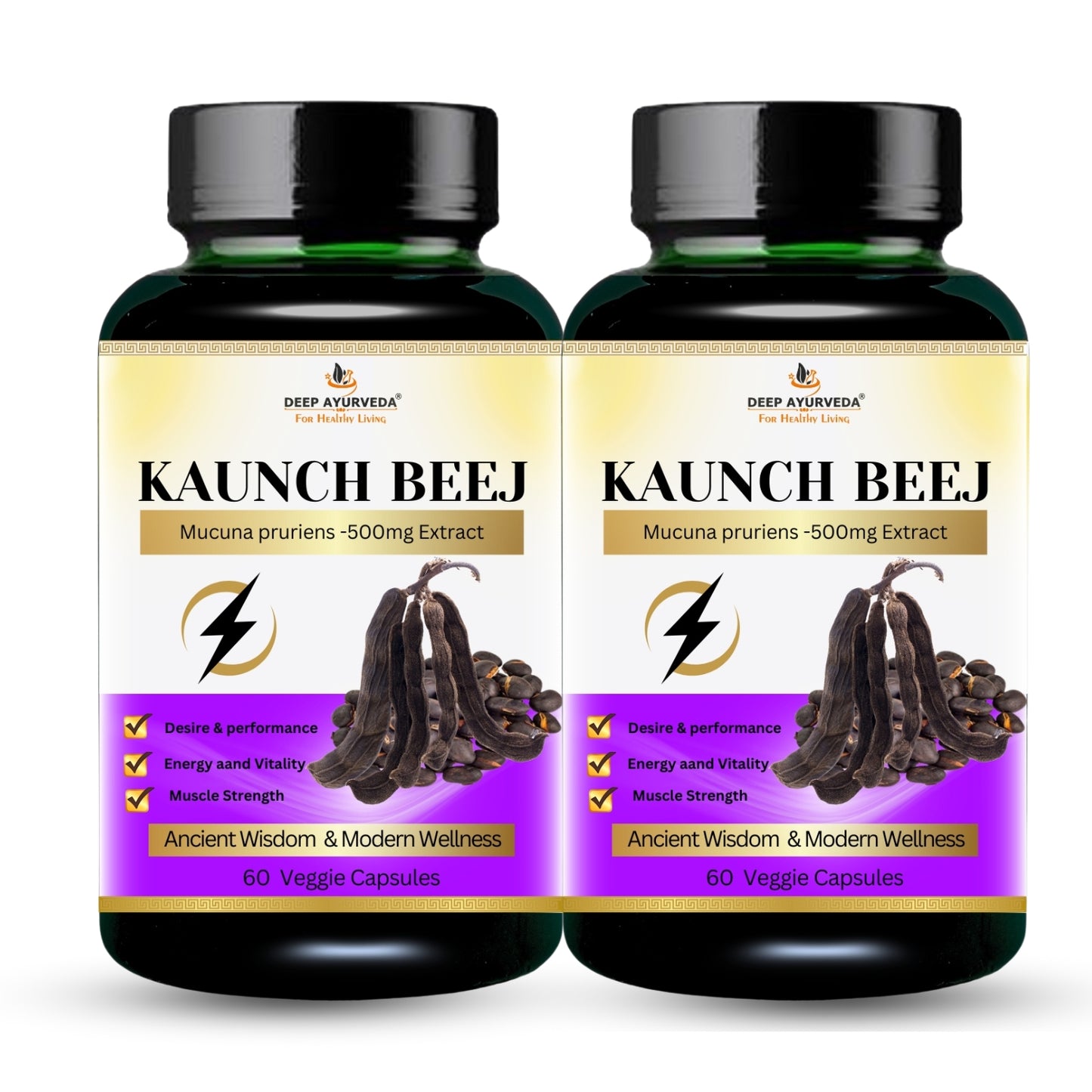 Kaunch Beej  10:1 Extract 60 Vegan Cap 30 Day Supply, 20% L-Dopa, 500 mg Concentrated & Standardized 10X Extract