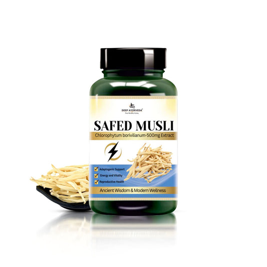 Safed Musli Vegan Capsule-10:1 Extract Based 500mg | Supports Vitality & Endurance